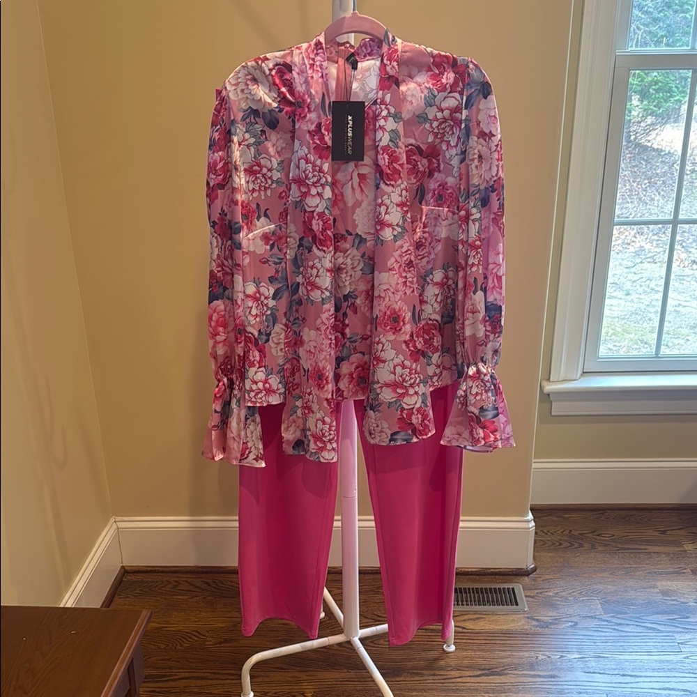 Floral Pink Blouse and Pants Set